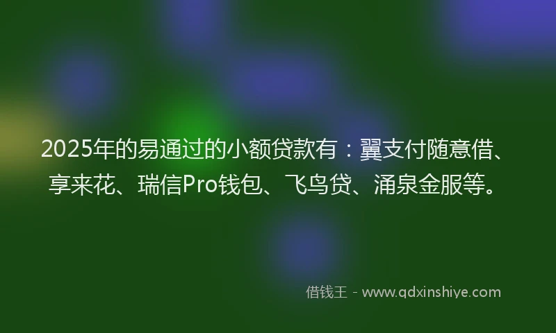 2025年的易通过的小额贷款有：翼支付随意借、享来花、瑞信Pro钱包、飞鸟贷、涌泉金服等。