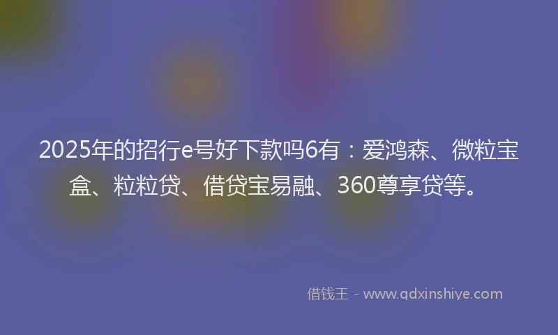 2025年的招行e号好下款吗6有：爱鸿森、微粒宝盒、粒粒贷、借贷宝易融、360尊享贷等。