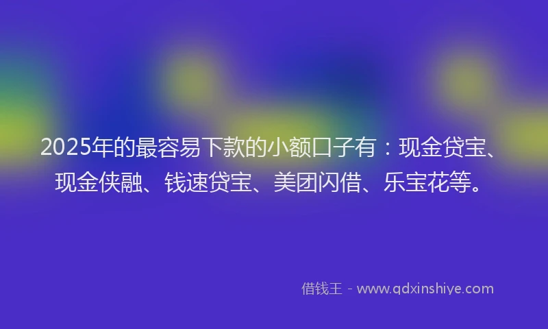 2025年的最容易下款的小额口子有：现金贷宝、现金侠融、钱速贷宝、美团闪借、乐宝花等。
