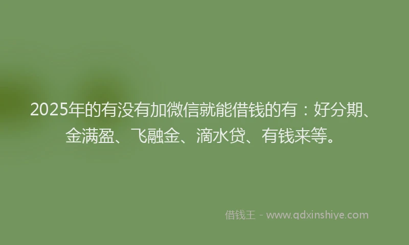 2025年的有没有加微信就能借钱的有：好分期、金满盈、飞融金、滴水贷、有钱来等。