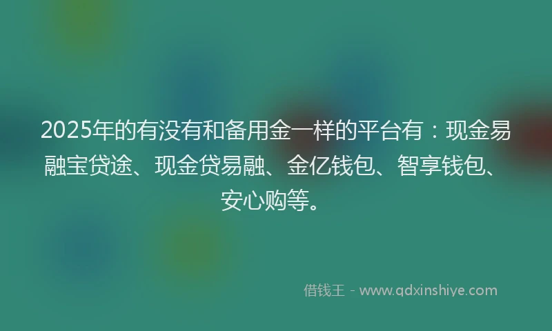 2025年的有没有和备用金一样的平台有：现金易融宝贷途、现金贷易融、金亿钱包、智享钱包、安心购等。