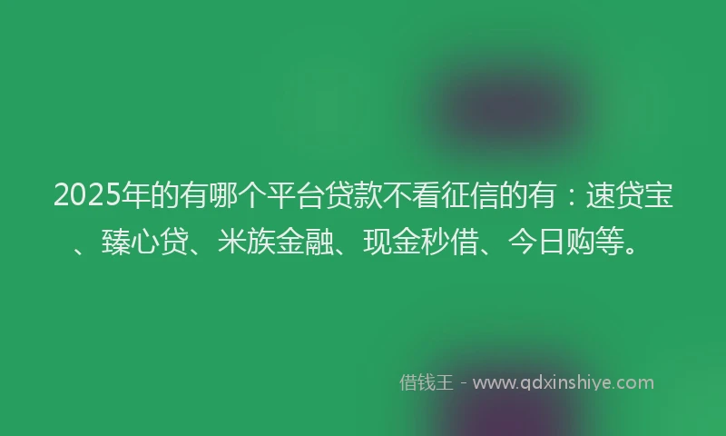 2025年的有哪个平台贷款不看征信的有：速贷宝、臻心贷、米族金融、现金秒借、今日购等。