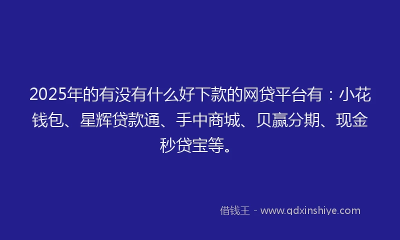 2025年的有没有什么好下款的网贷平台有：小花钱包、星辉贷款通、手中商城、贝赢分期、现金秒贷宝等。