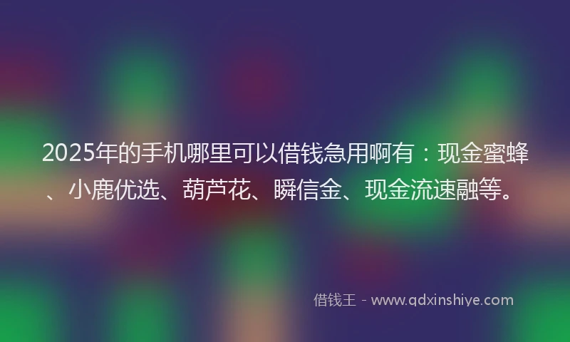 2025年的手机哪里可以借钱急用啊有：现金蜜蜂、小鹿优选、葫芦花、瞬信金、现金流速融等。