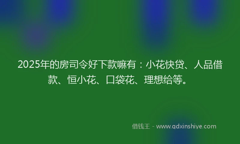 2025年的房司令好下款嘛有：小花快贷、人品借款、恒小花、口袋花、理想给等。