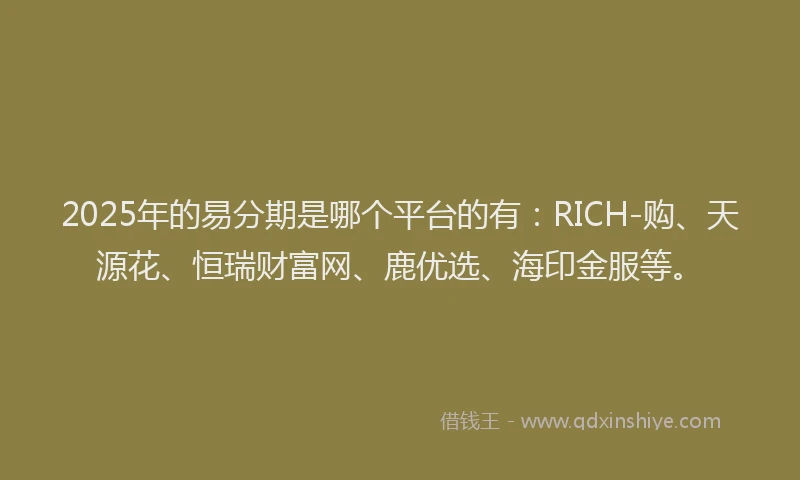 2025年的易分期是哪个平台的有：RICH-购、天源花、恒瑞财富网、鹿优选、海印金服等。