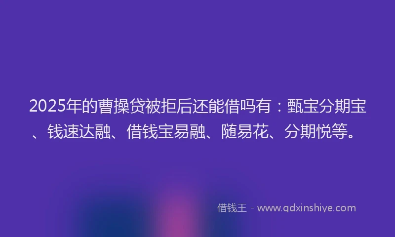 2025年的曹操贷被拒后还能借吗有：甄宝分期宝、钱速达融、借钱宝易融、随易花、分期悦等。