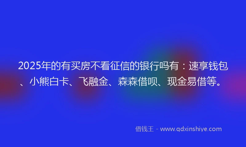 2025年的有买房不看征信的银行吗有：速享钱包、小熊白卡、飞融金、森森借呗、现金易借等。