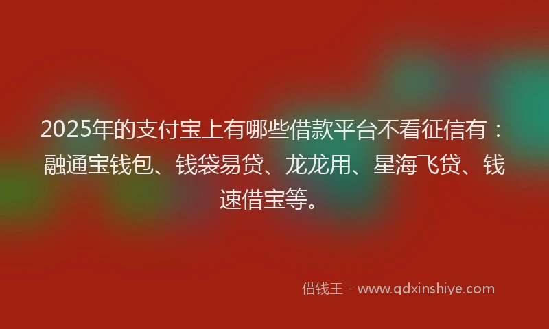 2025年的支付宝上有哪些借款平台不看征信有：融通宝钱包、钱袋易贷、龙龙用、星海飞贷、钱速借宝等。