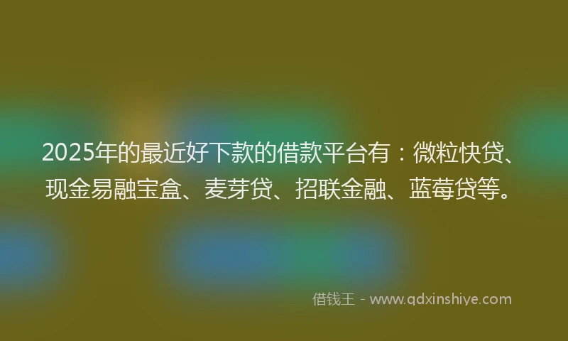 2025年的最近好下款的借款平台有：微粒快贷、现金易融宝盒、麦芽贷、招联金融、蓝莓贷等。