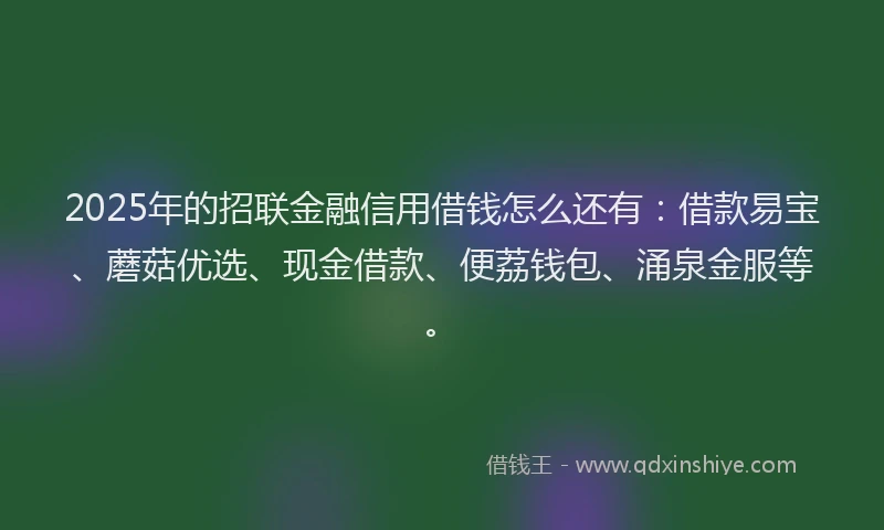 2025年的招联金融信用借钱怎么还有：借款易宝、蘑菇优选、现金借款、便荔钱包、涌泉金服等。