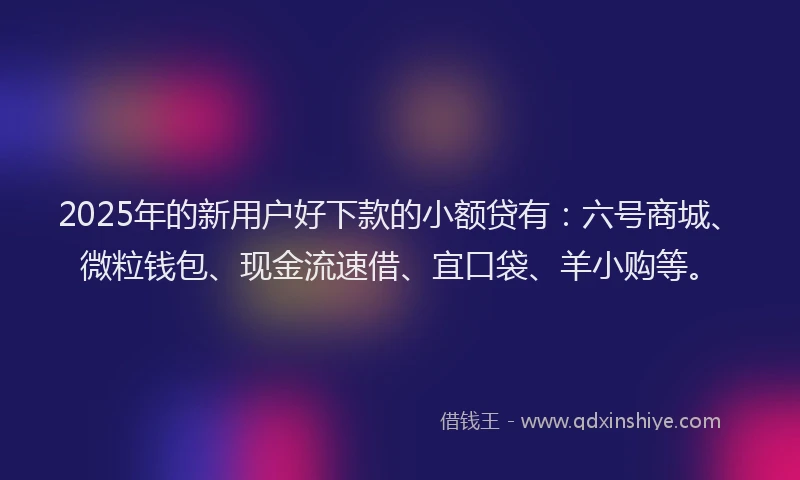 2025年的新用户好下款的小额贷有：六号商城、微粒钱包、现金流速借、宜口袋、羊小购等。