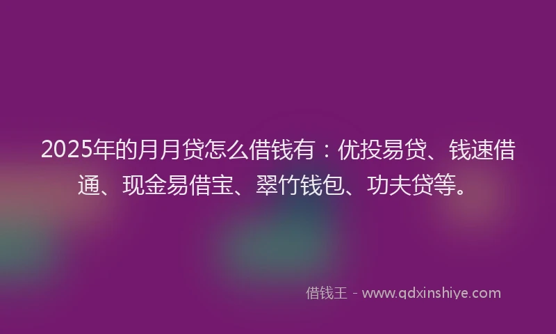 2025年的月月贷怎么借钱有：优投易贷、钱速借通、现金易借宝、翠竹钱包、功夫贷等。