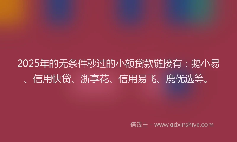 2025年的无条件秒过的小额贷款链接有：鹅小易、信用快贷、浙享花、信用易飞、鹿优选等。