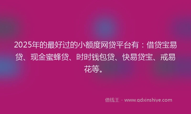 2025年的最好过的小额度网贷平台有：借贷宝易贷、现金蜜蜂贷、时时钱包贷、快易贷宝、戒易花等。