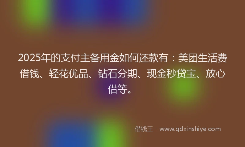 2025年的支付主备用金如何还款有：美团生活费借钱、轻花优品、钻石分期、现金秒贷宝、放心借等。