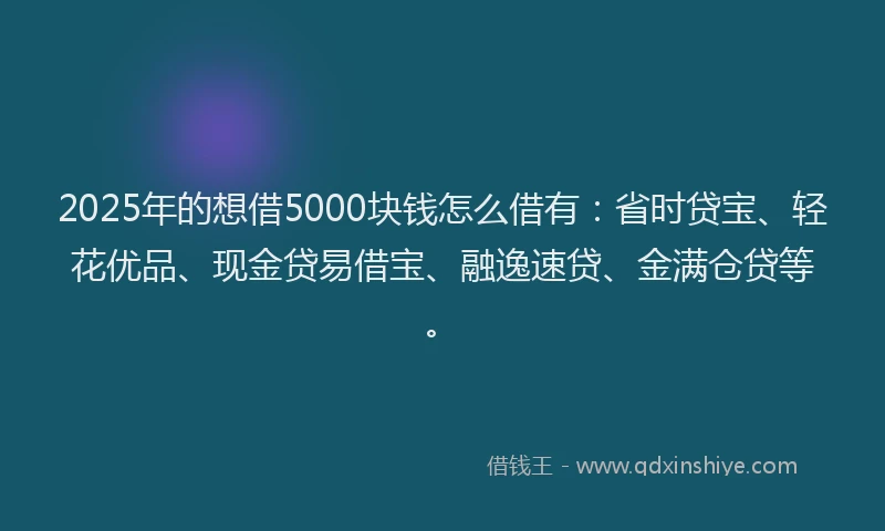 2025年的想借5000块钱怎么借有：省时贷宝、轻花优品、现金贷易借宝、融逸速贷、金满仓贷等。