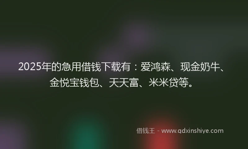 2025年的急用借钱下载有：爱鸿森、现金奶牛、金悦宝钱包、天天富、米米贷等。