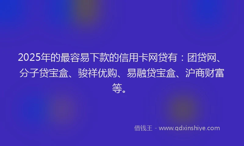 2025年的最容易下款的信用卡网贷有:团贷网、分子贷宝盒、骏祥优购、易融贷宝盒、沪商财富等。