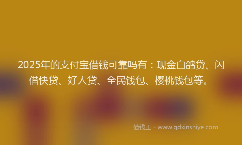 2025年的支付宝借钱可靠吗有：现金白鸽贷、闪借快贷、好人贷、全民钱包、樱桃钱包等。