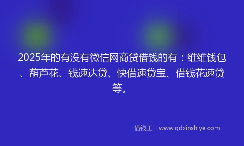 2025年的有没有微信网商贷借钱的有：维维钱包、葫芦花、钱速达贷、快借速贷宝、借钱花速贷等。