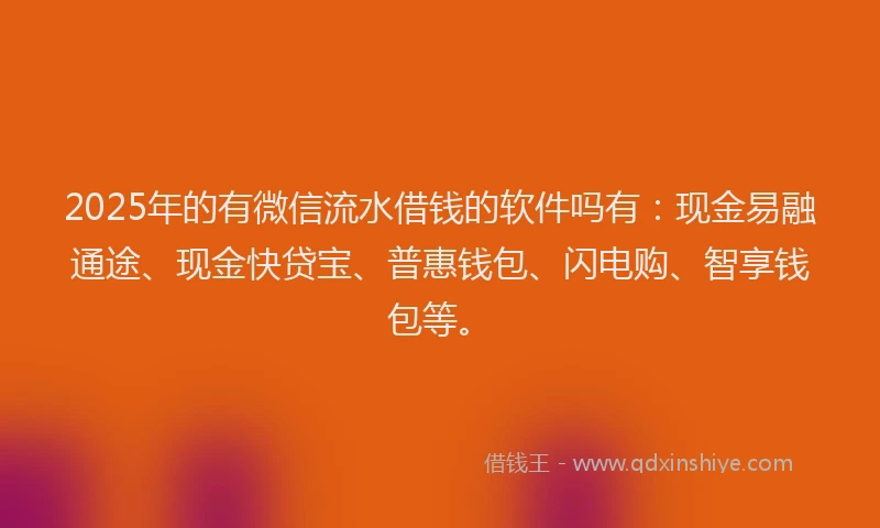 2025年的有微信流水借钱的软件吗有：现金易融通途、现金快贷宝、普惠钱包、闪电购、智享钱包等。