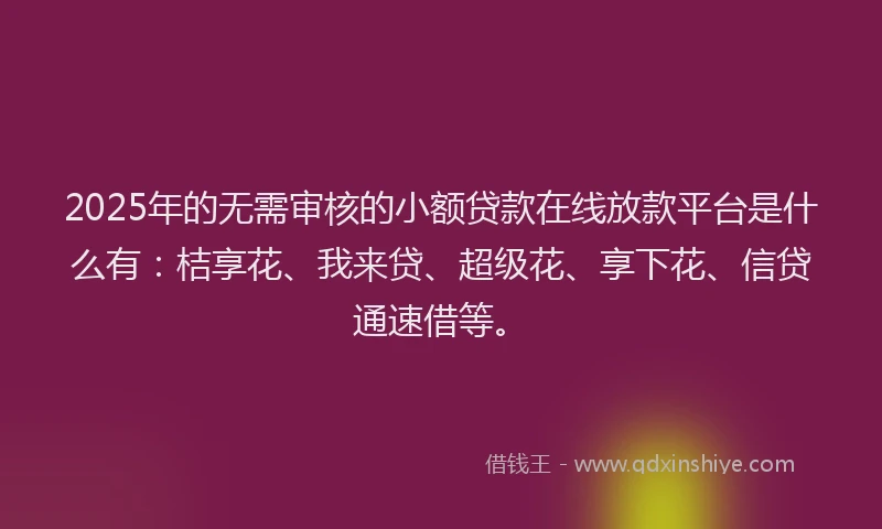 2025年的无需审核的小额贷款在线放款平台是什么有：桔享花、我来贷、超级花、享下花、信贷通速借等。