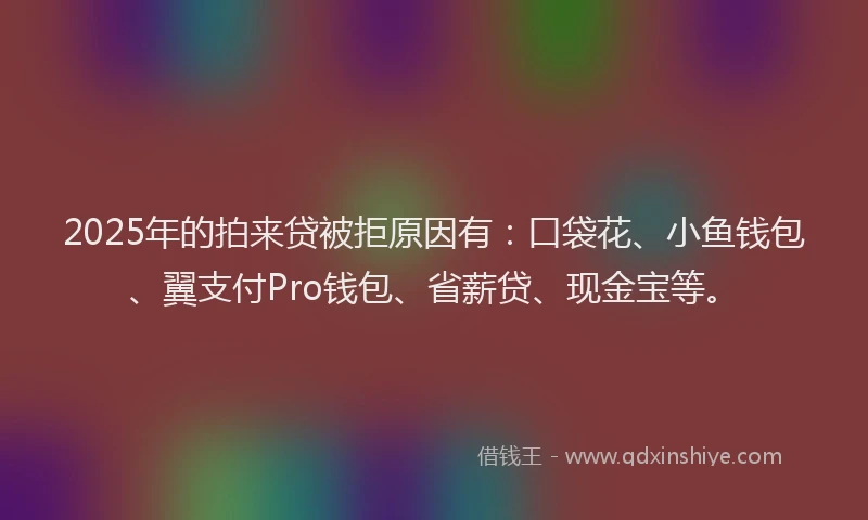 2025年的拍来贷被拒原因有：口袋花、小鱼钱包、翼支付Pro钱包、省薪贷、现金宝等。