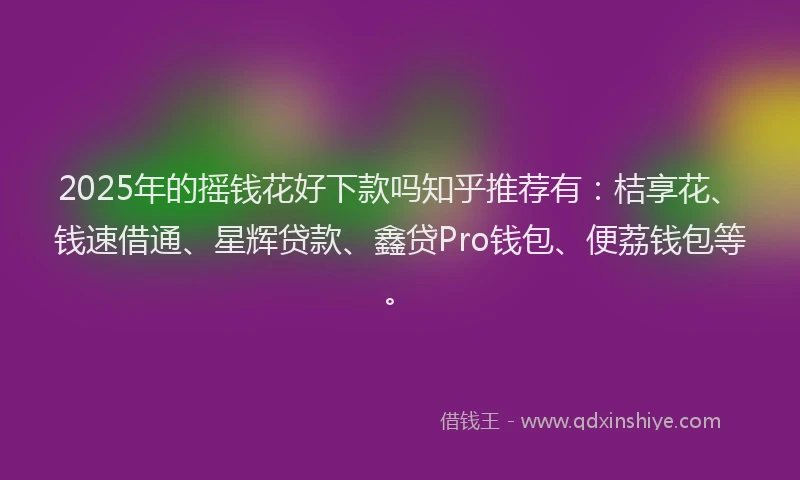 2025年的摇钱花好下款吗知乎推荐有：桔享花、钱速借通、星辉贷款、鑫贷Pro钱包、便荔钱包等。