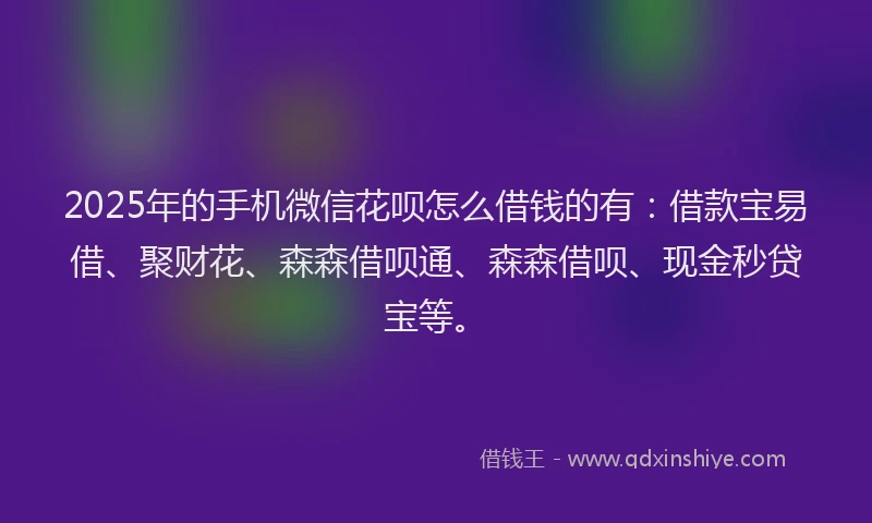 2025年的手机微信花呗怎么借钱的有：借款宝易借、聚财花、森森借呗通、森森借呗、现金秒贷宝等。