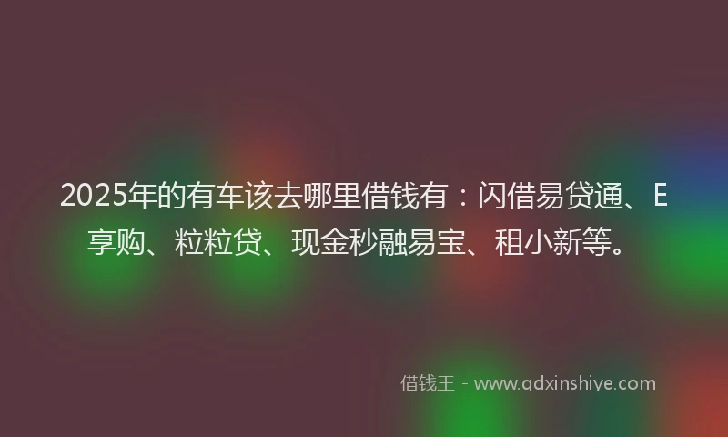 2025年的有车该去哪里借钱有：闪借易贷通、E享购、粒粒贷、现金秒融易宝、租小新等。