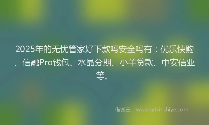 2025年的无忧管家好下款吗安全吗有：优乐快购、信融Pro钱包、水晶分期、小羊贷款、中安信业等。