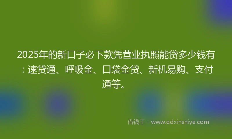 2025年的新口子必下款凭营业执照能贷多少钱有：速贷通、呼吸金、口袋金贷、新机易购、支付通等。