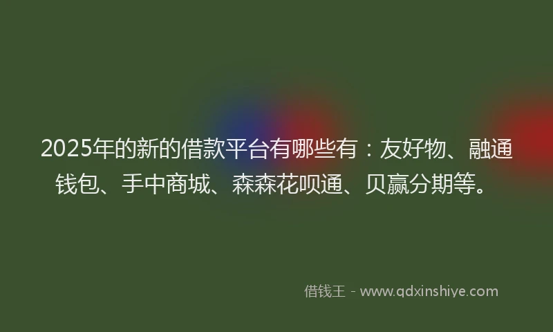 2025年的新的借款平台有哪些有：友好物、融通钱包、手中商城、森森花呗通、贝赢分期等。