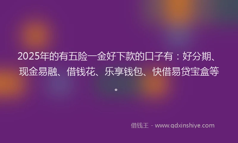 2025年的有五险一金好下款的口子有：好分期、现金易融、借钱花、乐享钱包、快借易贷宝盒等。