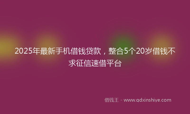 2025年最新手机借钱贷款，整合5个20岁借钱不求征信速借平台