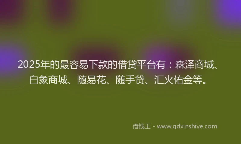2025年的最容易下款的借贷平台有:森泽商城、白象商城、随易花、随手贷、汇火佑金等。
