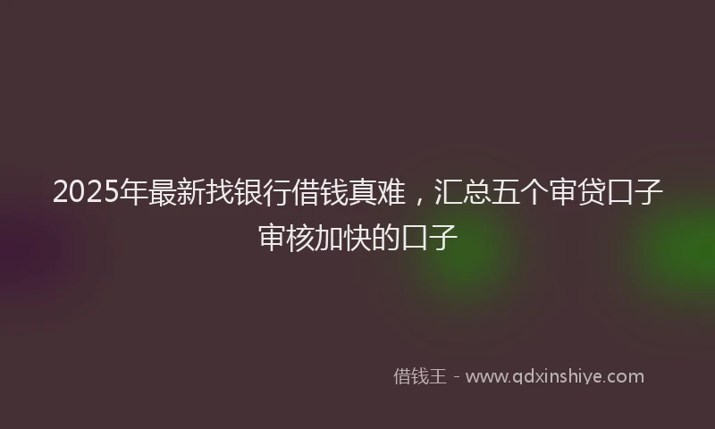 2025年最新找银行借钱真难，汇总五个审贷口子审核加快的口子