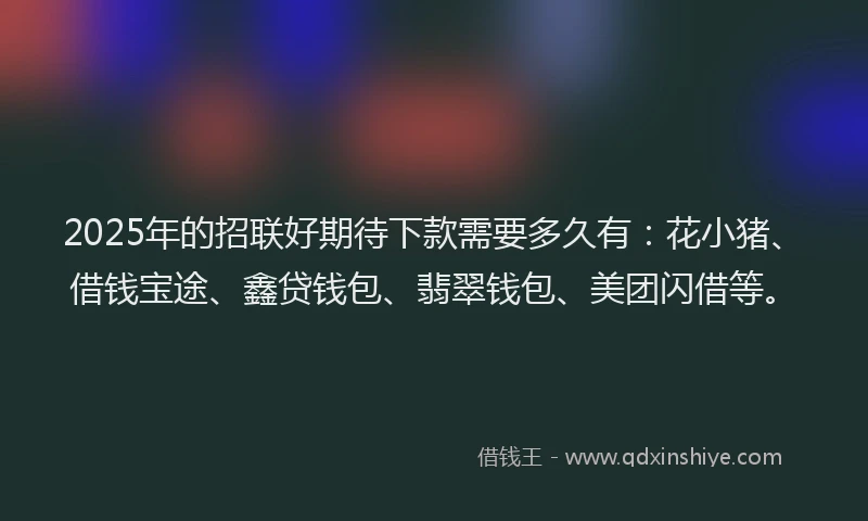 2025年的招联好期待下款需要多久有：花小猪、借钱宝途、鑫贷钱包、翡翠钱包、美团闪借等。