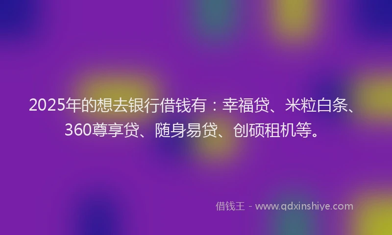 2025年的想去银行借钱有：幸福贷、米粒白条、360尊享贷、随身易贷、创硕租机等。