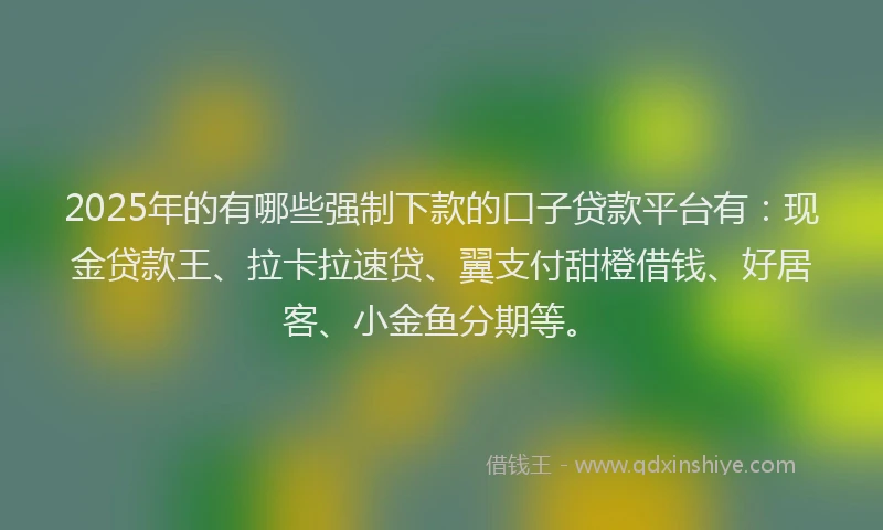 2025年的有哪些强制下款的口子贷款平台有：现金贷款王、拉卡拉速贷、翼支付甜橙借钱、好居客、小金鱼分期等。