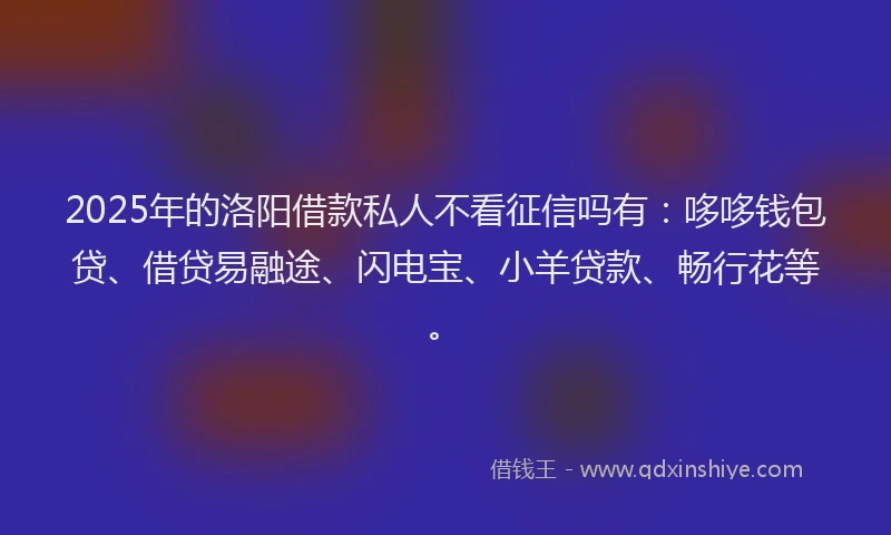 2025年的洛阳借款私人不看征信吗有：哆哆钱包贷、借贷易融途、闪电宝、小羊贷款、畅行花等。