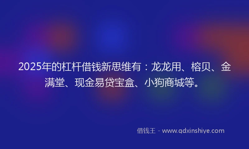 2025年的杠杆借钱新思维有：龙龙用、榕贝、金满堂、现金易贷宝盒、小狗商城等。