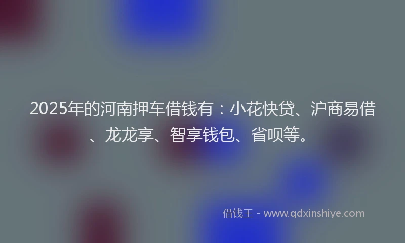2025年的河南押车借钱有：小花快贷、沪商易借、龙龙享、智享钱包、省呗等。