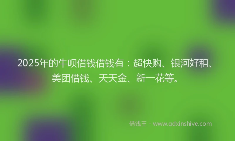 2025年的牛呗借钱借钱有：超快购、银河好租、美团借钱、天天金、新一花等。