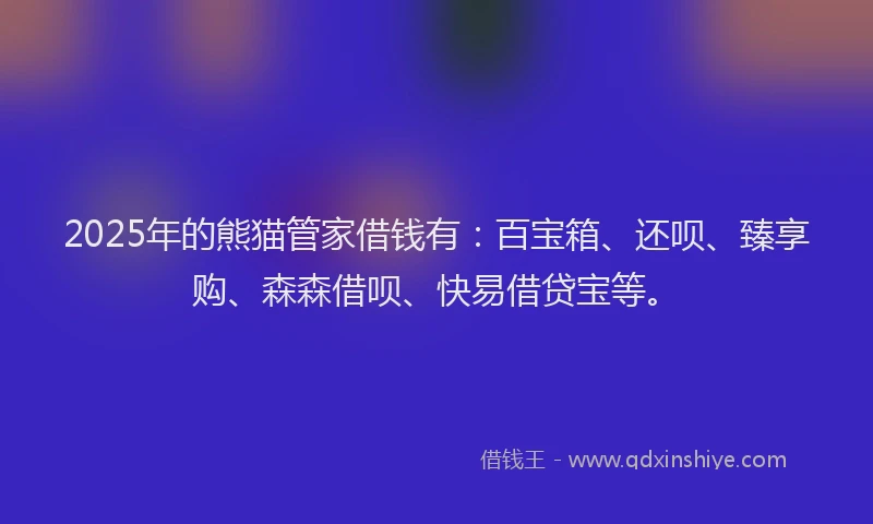 2025年的熊猫管家借钱有：百宝箱、还呗、臻享购、森森借呗、快易借贷宝等。