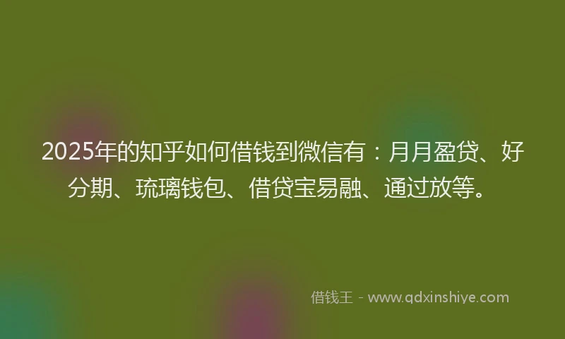 2025年的知乎如何借钱到微信有：月月盈贷、好分期、琉璃钱包、借贷宝易融、通过放等。