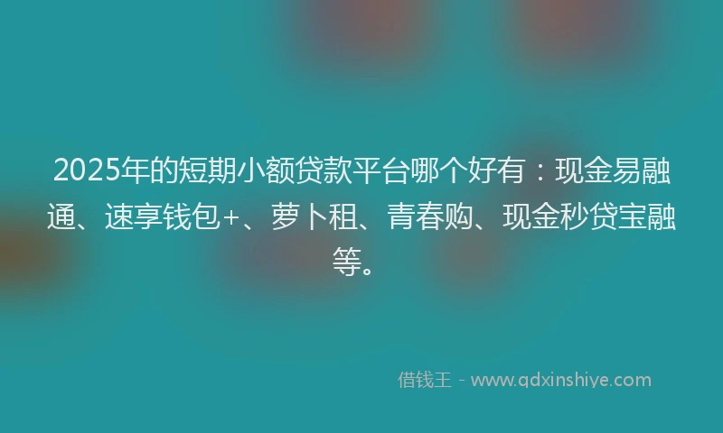 2025年的短期小额贷款平台哪个好有：现金易融通、速享钱包+、萝卜租、青春购、现金秒贷宝融等。