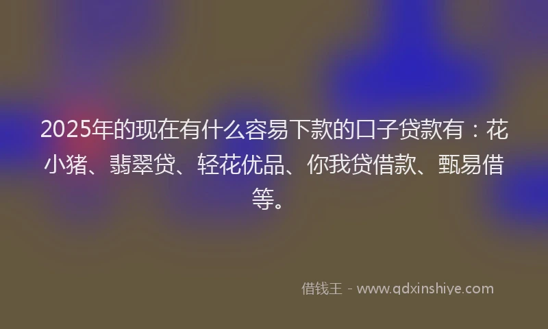2025年的现在有什么容易下款的口子贷款有：花小猪、翡翠贷、轻花优品、你我贷借款、甄易借等。