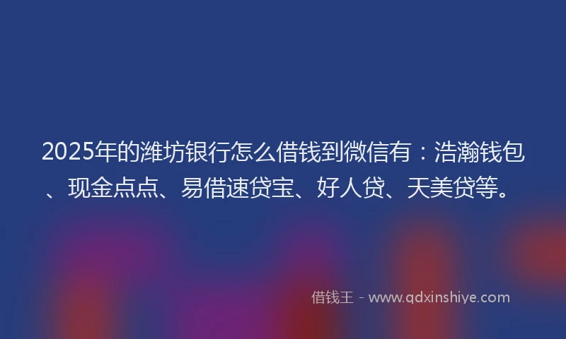 2025年的潍坊银行怎么借钱到微信有：浩瀚钱包、现金点点、易借速贷宝、好人贷、天美贷等。